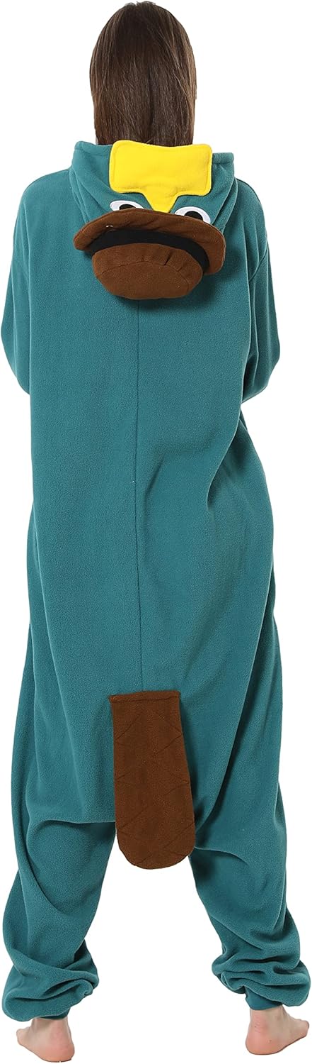 RANSUU Schnabeltier Kostüm Onesie Tier Jumpsuit Relaxo Kostuem Damen Herren Pyjama Halloween Schlafa