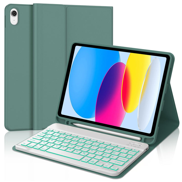 JADEMALL Für iPad Hülle mit DE Tastatur für 11./10. Gen (2025/2022) – 7-Farben Beleuchtete Bluetooth