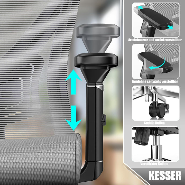 KESSER® Bürostuhl Ergonomisch mit verstellbaren Armlehnen | Drehstuhl mit Lendenwirbelstütze Rückens