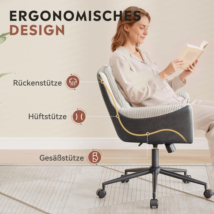 DEVAISE Homeoffice Stuhl Cord Stoff, Ergonomischer Schminktischstuhl mit Kissen, höhenverstellbar, N