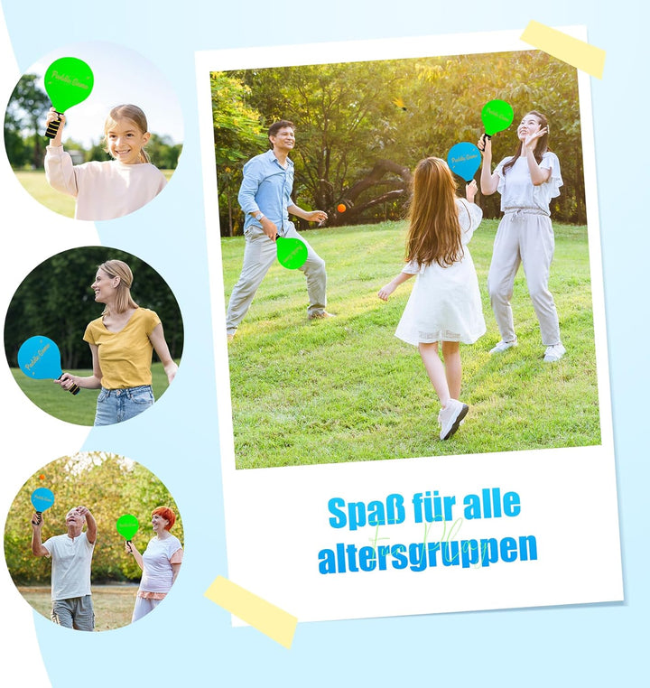 INPODAK Beach Ball Spiel Set,Strandball Schlägerset für Kinder,2 Schläger, 4 Federbälle, 2 Bälle,Pad