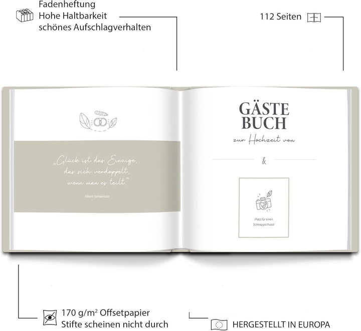 LEAF & GOLD® Gästebuch Hochzeit I Edles Hochzeitsgästebuch mit Fragen I Gästebuch zum Ausfüllen mit