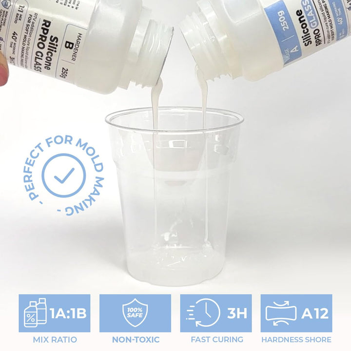 Reschimica Flüssiges Silikon Kautschuk 1:1 R PRO Glass, Durchscheinender Silikonkautschuk, ideal für