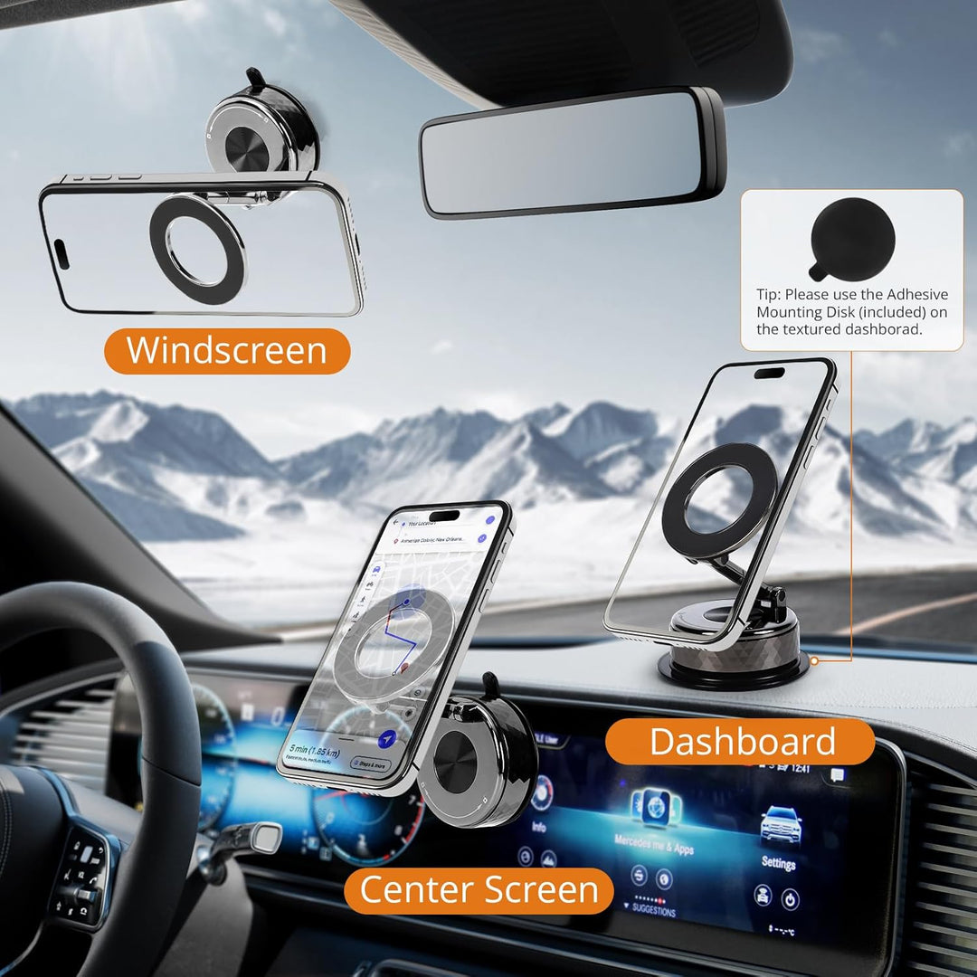Handyhalterung Auto Magnetisch, Vakuum Magnet Handy Halterung mit Saugnapf für Armaturenbrett, 360°