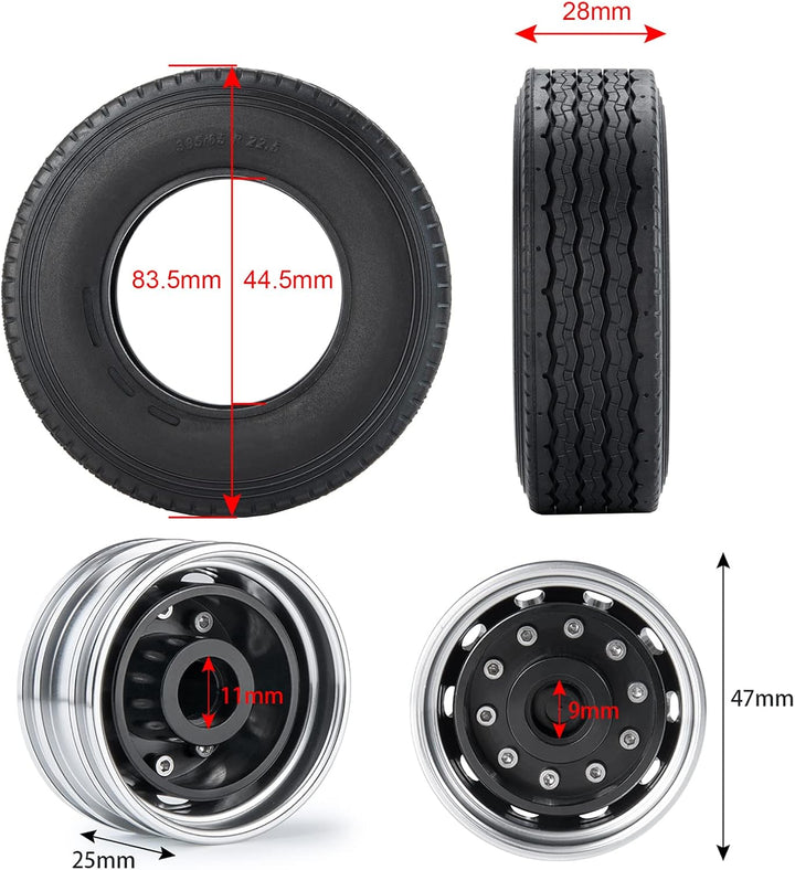 AXspeed 4 Stück Metall Vorderrad Felgen & Reifen RC Räder Reifen Felgen Set für 1/14 Tamiya Traktor