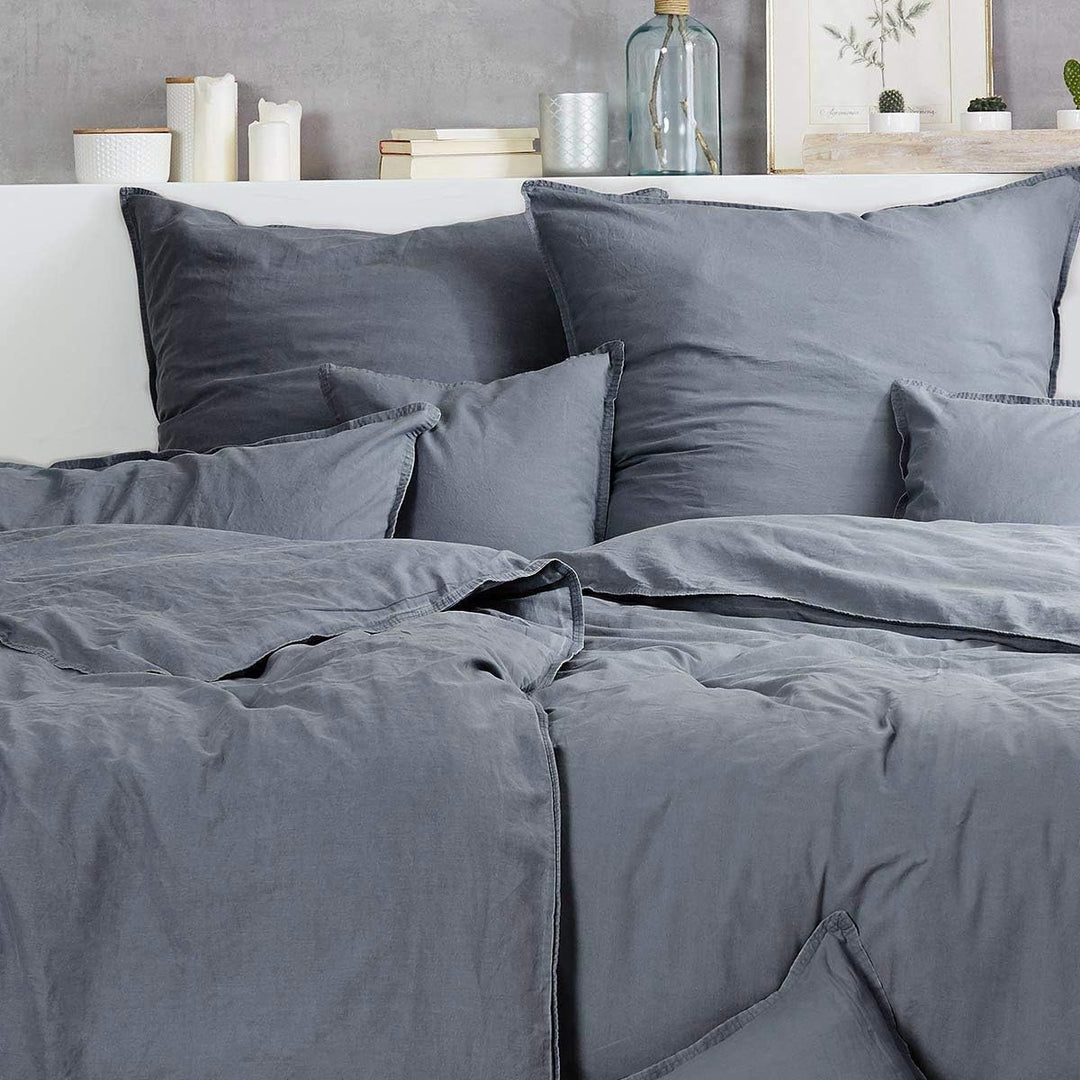 Bettwäsche Stonewashed Anthrazit 135x200 cm + 80x80 cm, Anthrazit 135x200 cm + 80x80 cm