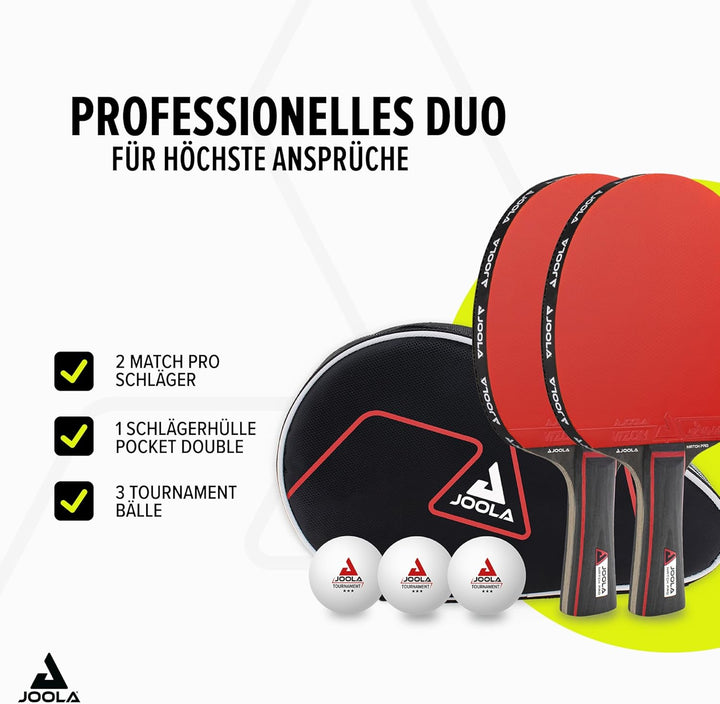 JOOLA Tischtennis Set Duo PRO 2 Tischtennisschläger + 3 Tischtennisbälle + Tischtennishülle, rot/sch