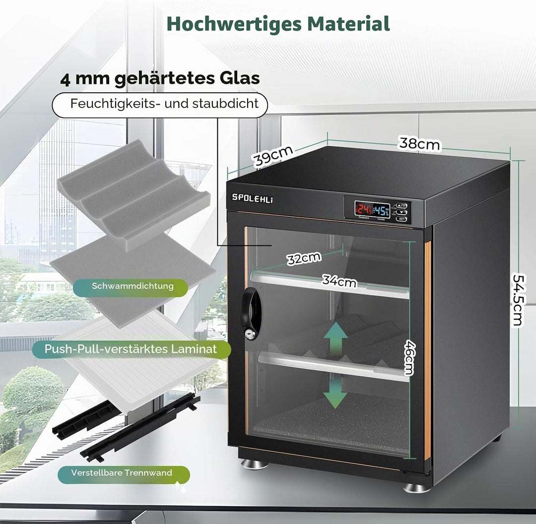 Spolehli Kamera Trockenschrank Digitaler Luftentfeuchter 70L Elektronische Trockenbox und energiespa