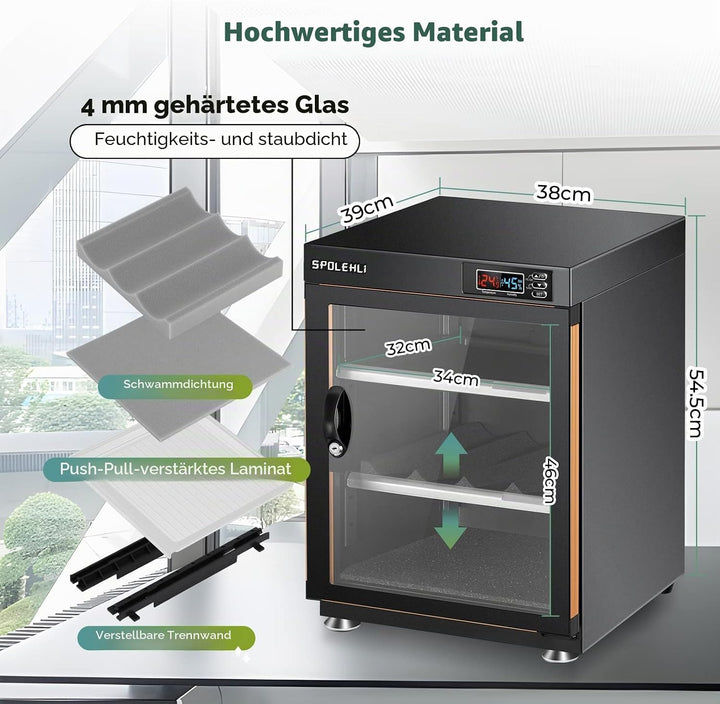 Spolehli Kamera Trockenschrank Digitaler Luftentfeuchter 70L Elektronische Trockenbox und energiespa