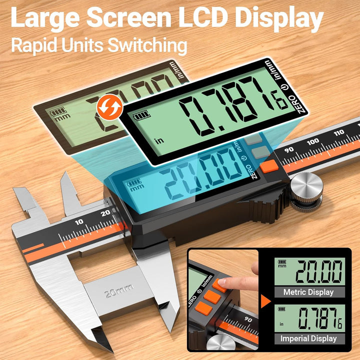 Preciva Digitale Messschieber 0-200mm mit LCD-Anzeige Type-C Aufladbar | Schieblehre aus Edelstahl,