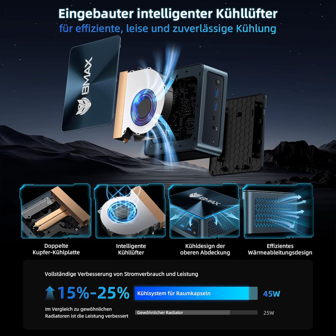 BMAX Mini PC B9Plus Prozessor Intel Core i5-1235U (10 Kerne / 12 Threads, bis zu 4,4 GHz), 24GB LPDD