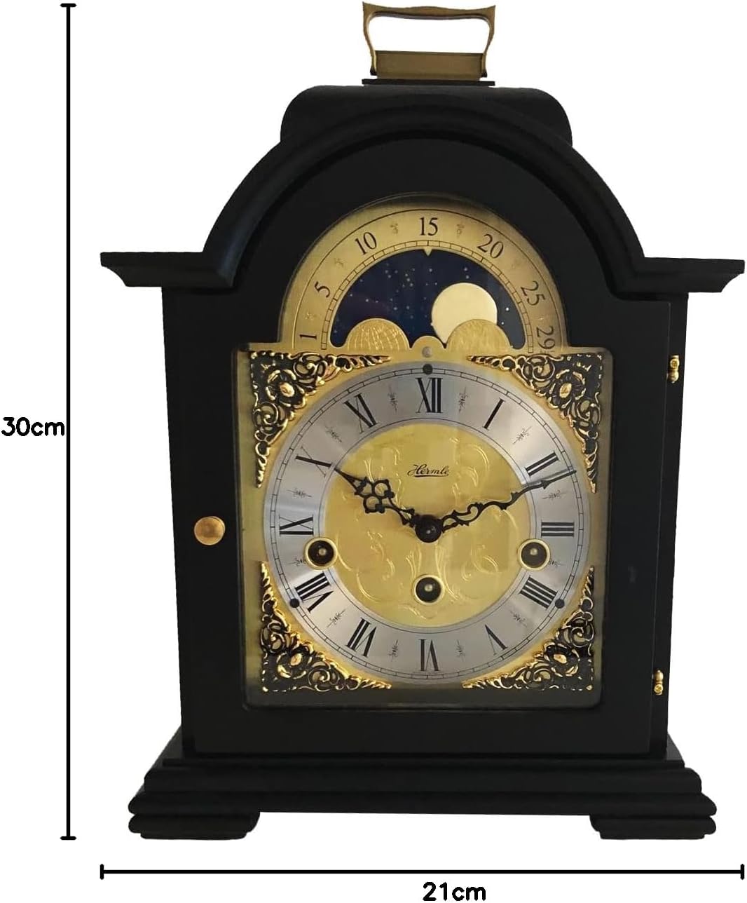 Hermle 22864-740340 hochwertige Tischuhr, Schwarz, 30cm x 21cm x 14cm