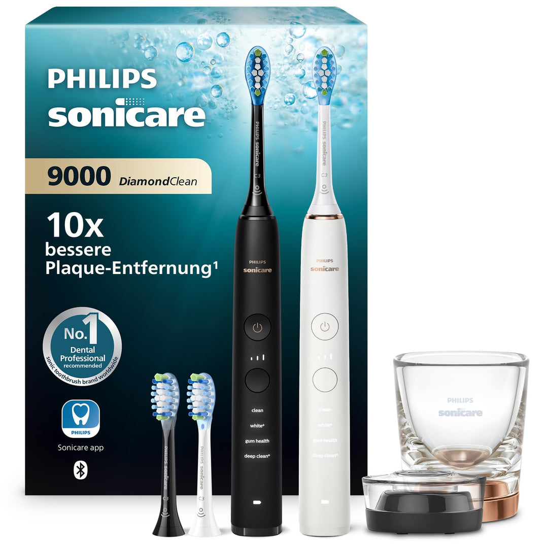 Philips Sonicare DiamondClean 9000 Elektrische Zahnbürste Doppelpack - 2 Schallzahnbürsten, 1x Ladeg