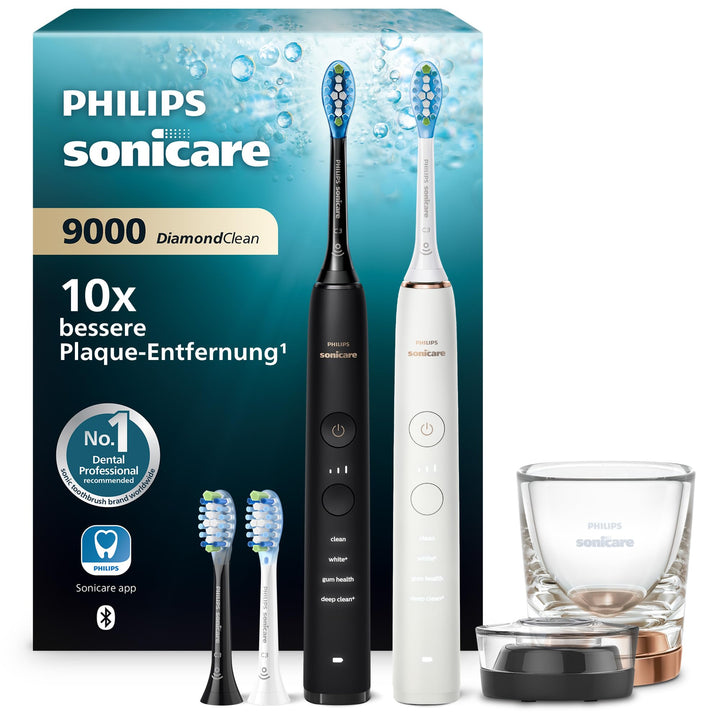 Philips Sonicare DiamondClean 9000 Elektrische Zahnbürste Doppelpack - 2 Schallzahnbürsten, 1x Ladeg