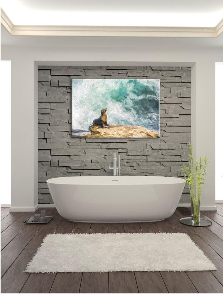 Pixxprint süsse Robbe sonnt Sich Kunst Pinsel Effekt, Format: 100x70 auf Leinwand, 100x70