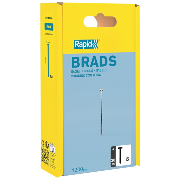 Rapid Nägel Typ 8, 30mm Stauchkopfnägel 18Ga, 4.200 Stk. Kunststoffbox, für tacker, druckluftnagler