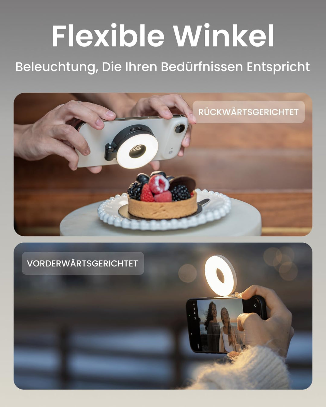 KraftGeek Magnetische Selfie Licht Kompatibel mit Magsafe, Tragbares LED Handy Licht für iPhone/Andr