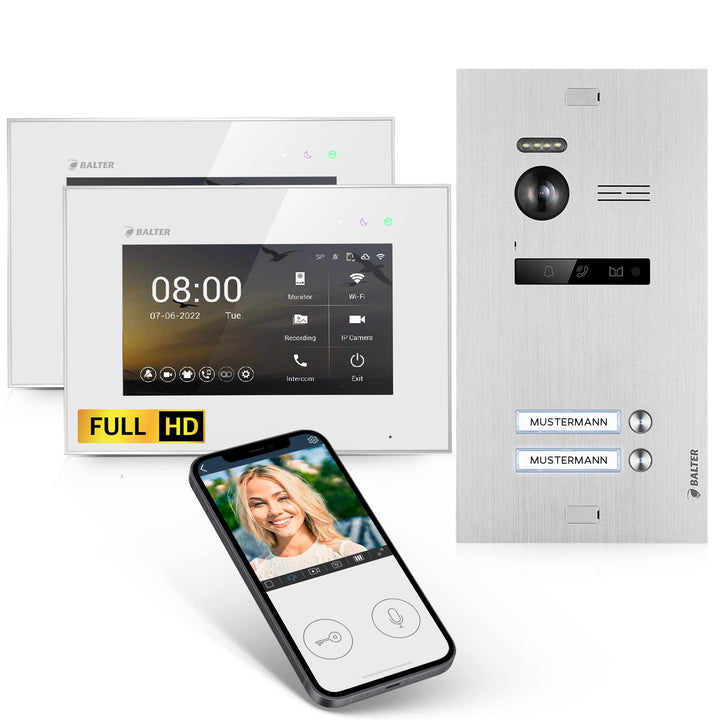Balter EVO-HD Video Türsprechanlage, Video Türklingel mit Kamera, 2 familienhaus Klingel, Smartphone
