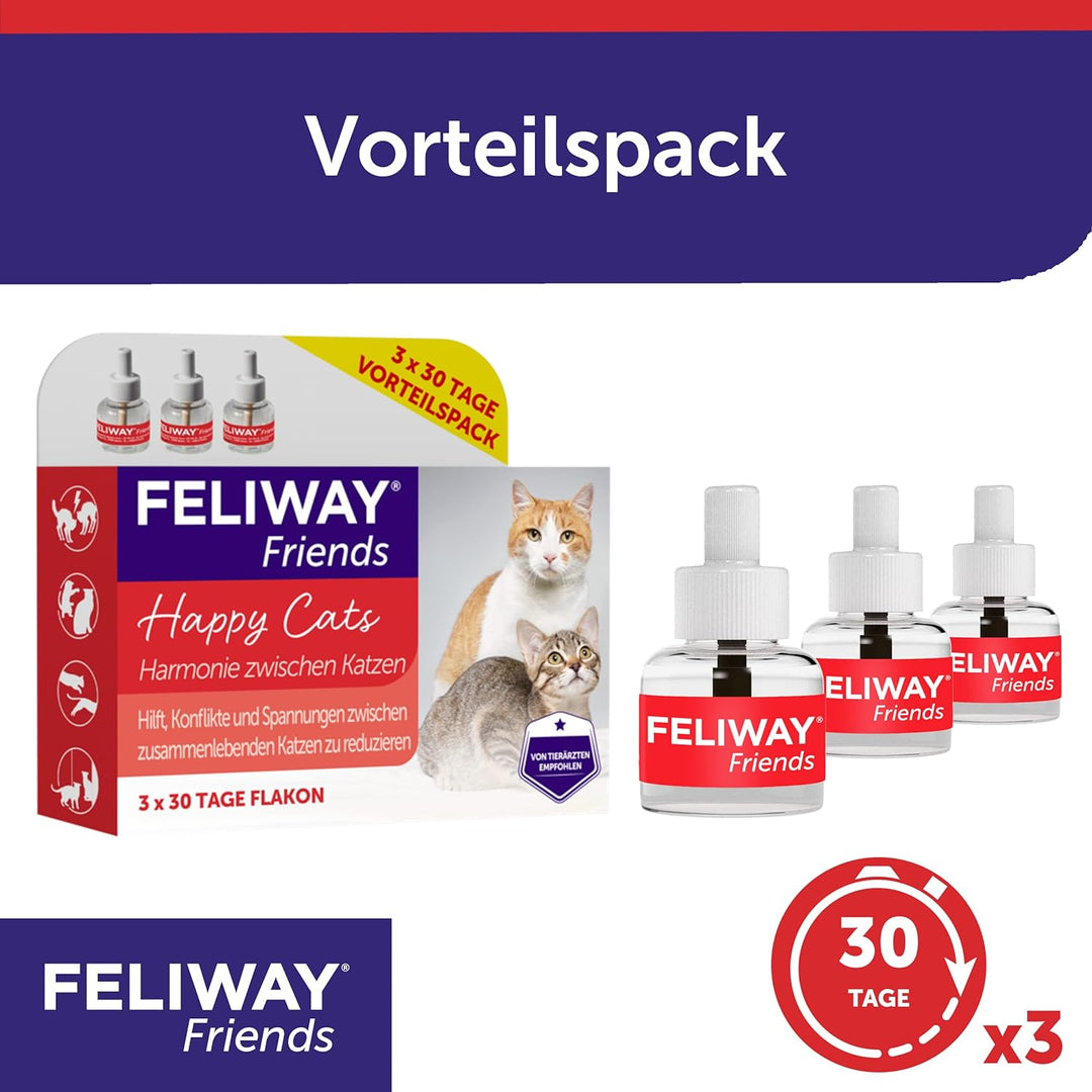 FELIWAY Friends Vorteilspack für Katzen/ 3x Nachfüllflakon | reduziert Konflikte & Spannungen zwisch