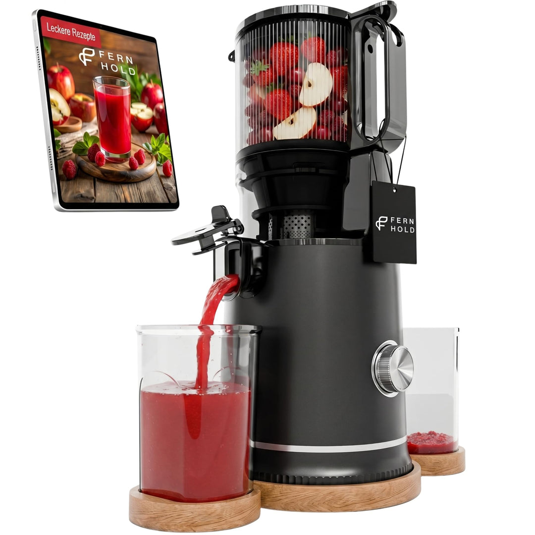 Entsafter, 250W Slow Juicer Kaltentsafter mit Holz-Untersetzern & 130 mm XXL Einfüllschacht für ganz