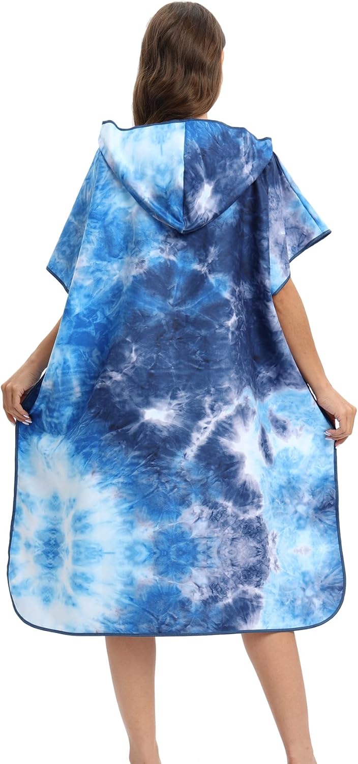 FLYILY Microfaser Surf Poncho Handtuch mit Kapuze Bademantel zum Schwimmen und Strand wechseln Einhe
