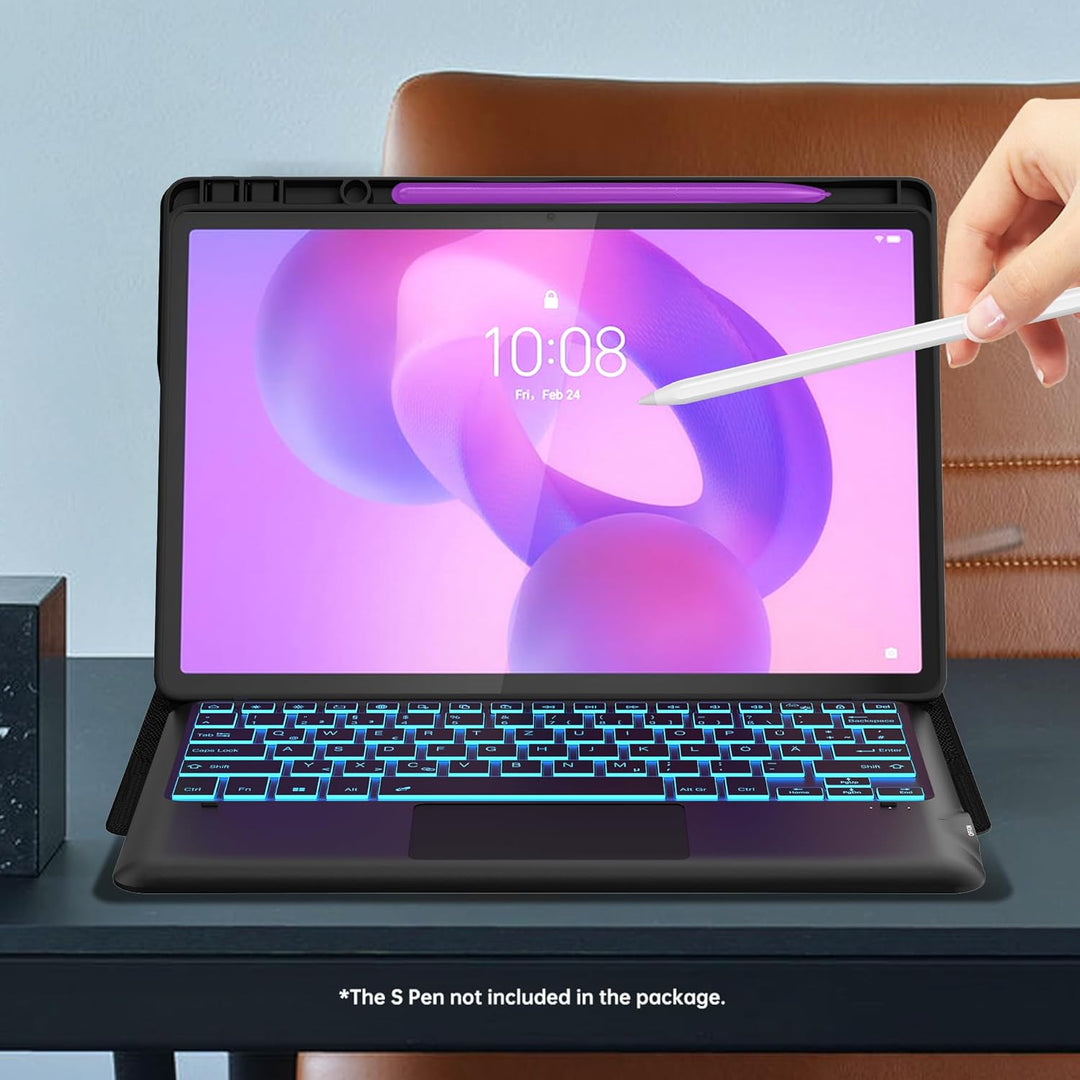 Für Lenovo Idea Tab Pro Tablet 12.7" Hülle mit Tastatur - 7 Farben Beleuchtung Abnehmbare Trackpad C