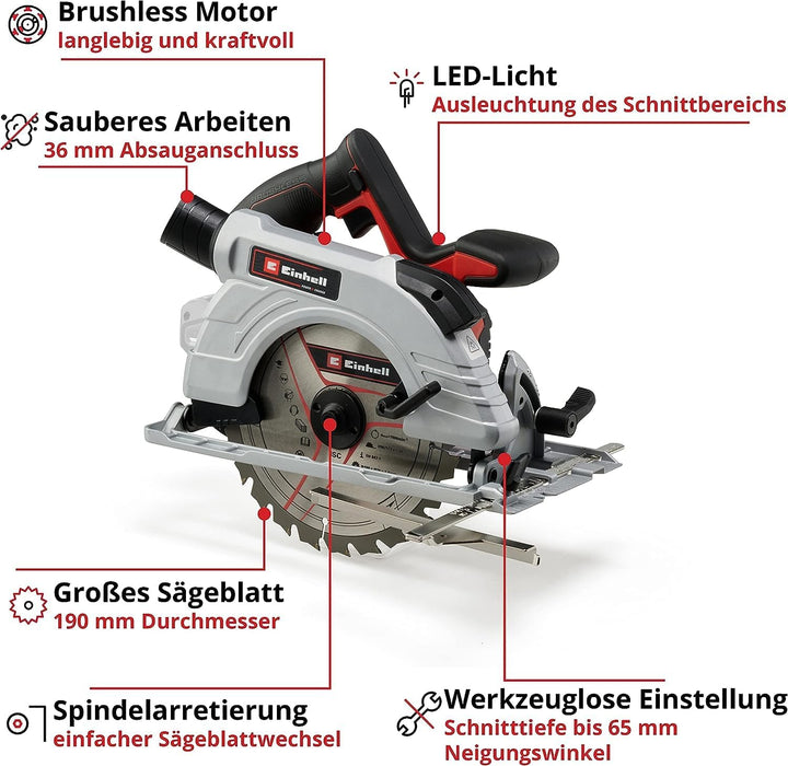 Einhell Akku-Handkreissäge TE-CS 18/190 Li BL- Solo Power X-Change (Li-Ion, 18 V, Ø190x20 mm Sägebla
