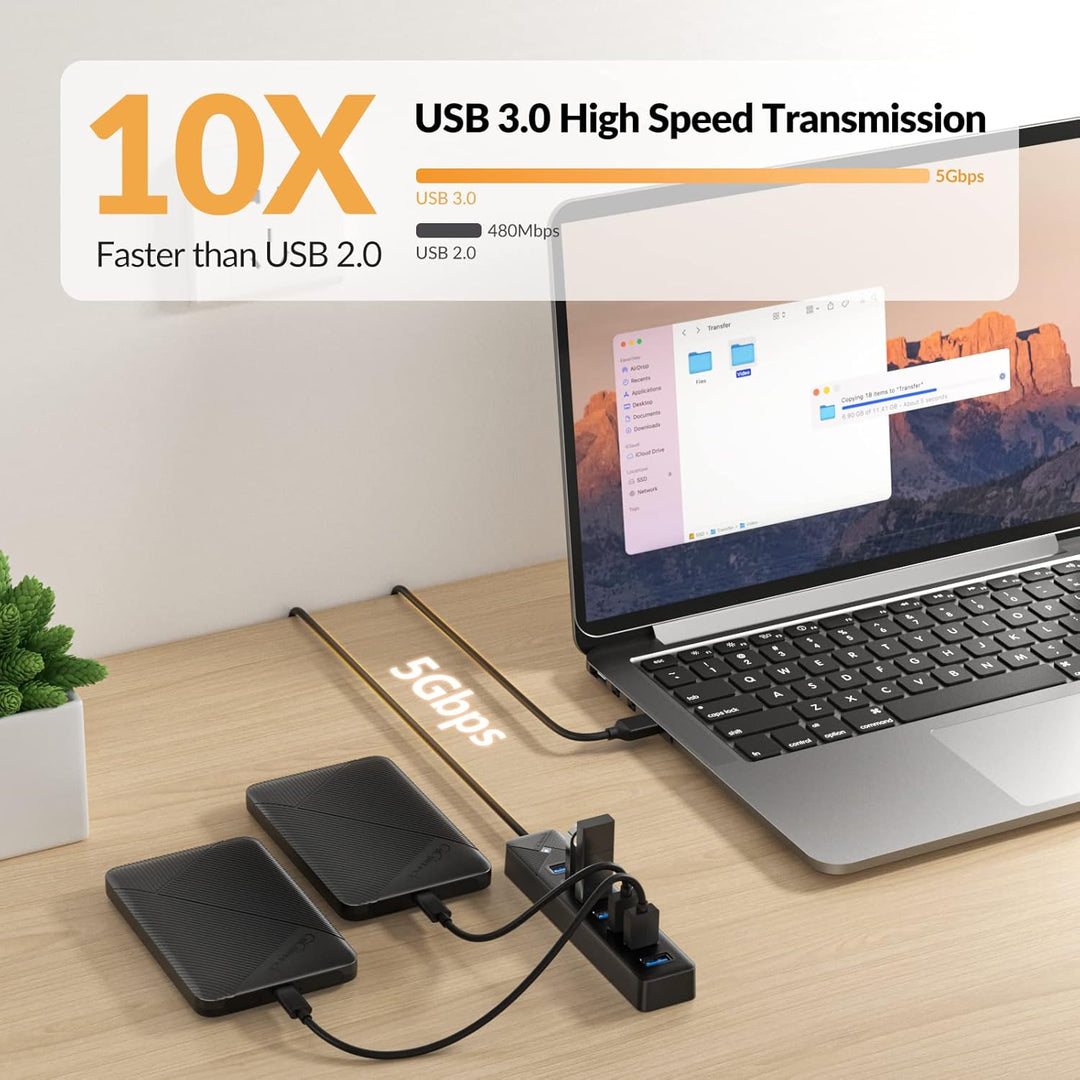 GiGimundo PG7U USB Hub 3.0, 7-Port USB Verteiler, 50CM Kabel mit 5V/3A Stromeingang, Mehrfach USB St