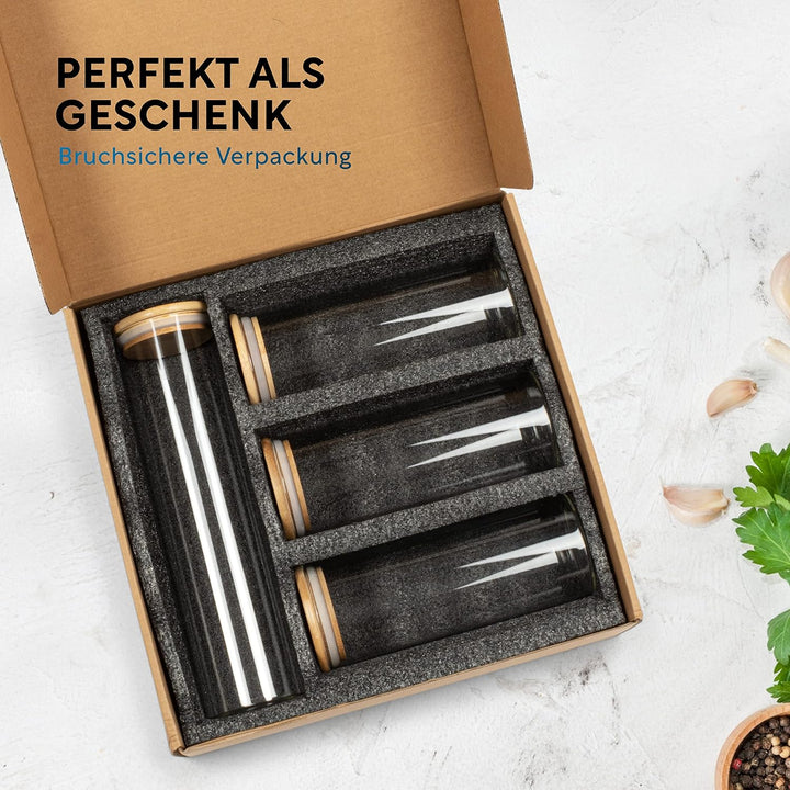 Vorratsgläser mit Deckel, Rund - 4er Set - 1x 1200ml & 3x 800ml, Erhöhte Glasstärke, Vorratsdosen mi