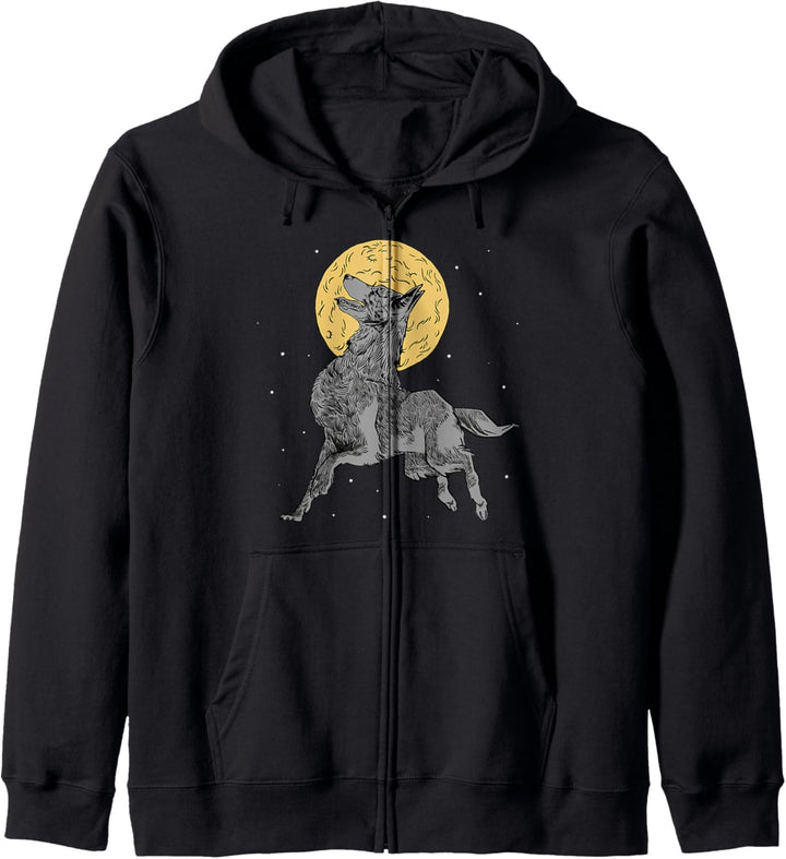 Heulender Wolf Vollmond Mitternachtswölfe Kapuzenjacke