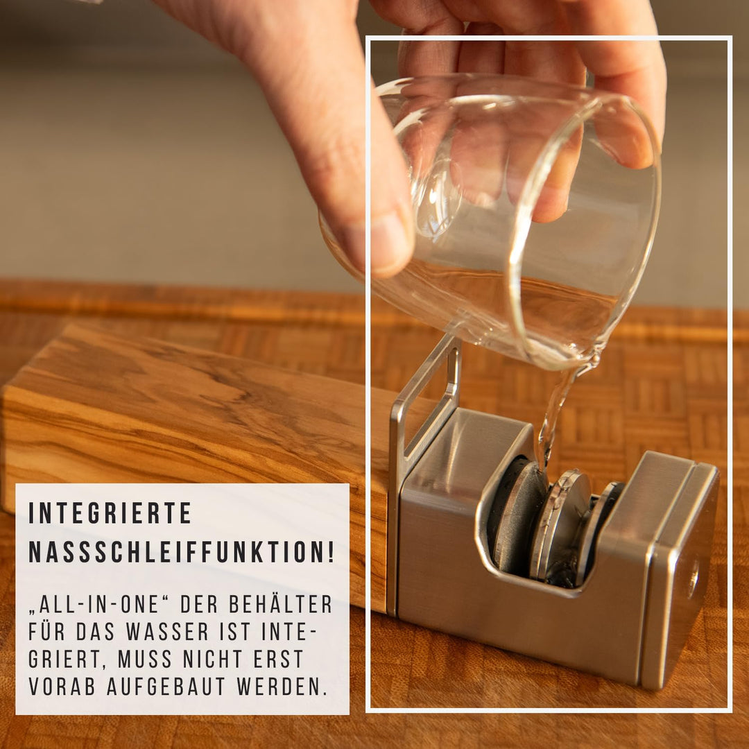 Diamant Messerschärfer Edelstahl&Olivenholz- Handveredelt -Nass&TrockenSchliff-Diamantscheiben austa