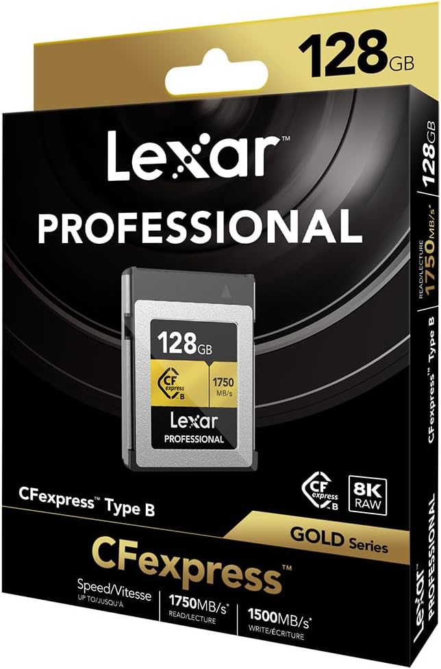 Lexar Professionelle 128 GB CFexpress Typ B Speicherkarte Gold-Serie, bis zu 1750 MB/s lesen, Rohe 8