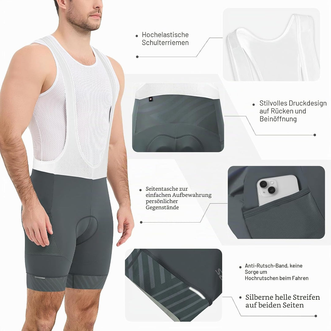 Santic Trägerhose Fahrrad Herren Fahrradhose Kurz mit Sitzpolster Radhose Herren Kurz Gepolstert L 7