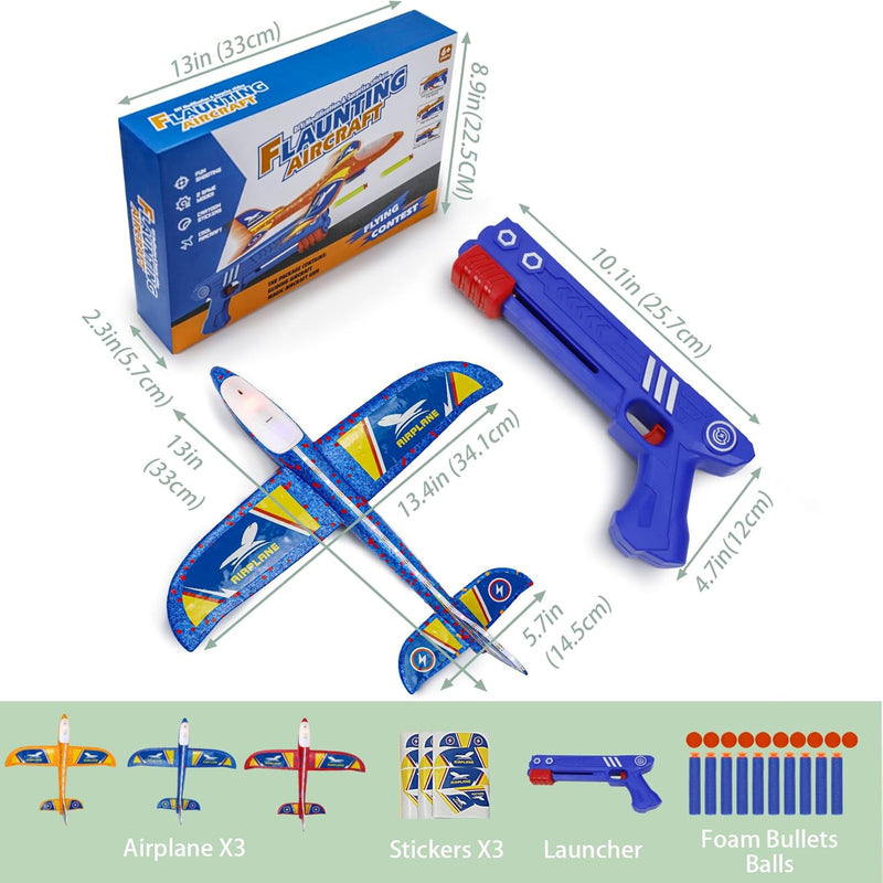 IOUGDSEC 6 IN 1 Flugzeug Launcher Spielzeug Flugzeugbausätze, LED Schaum Gleiter Katapult, 2 Flug Mo