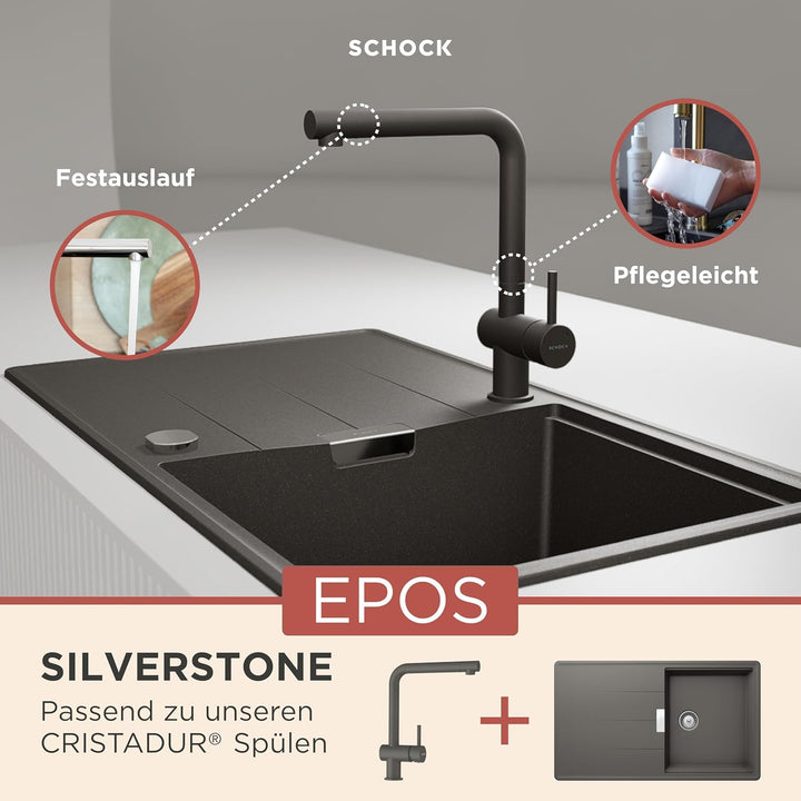 SCHOCK Küchenarmatur Epos Silverstone – graue hochdruck Armatur mit Festauslauf und Standard Norm-An