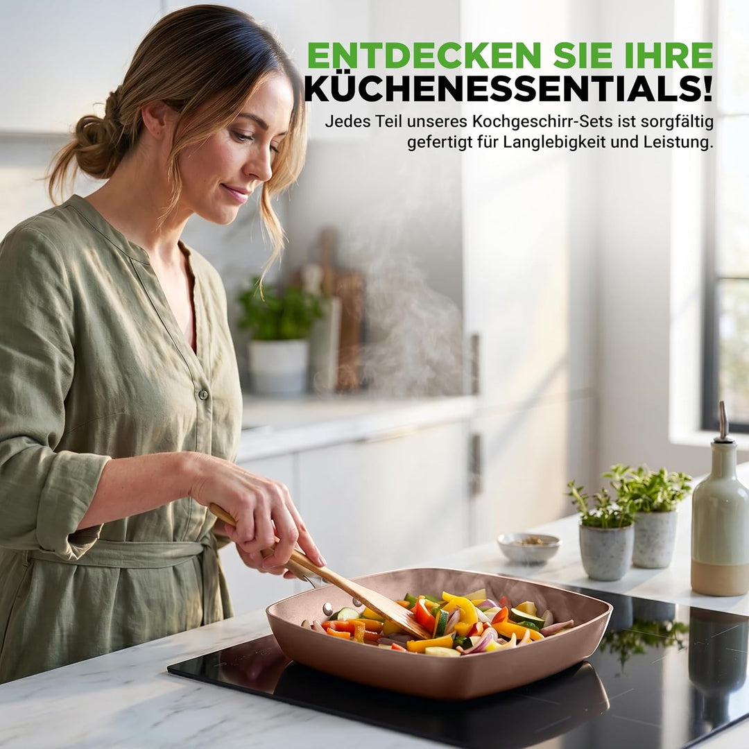 NutriChef Topfset Induktion, Pfannenset 14-teilig, Antihaftbeschichtet, Töpfe & Pfannen PFOA/PFOS-fr