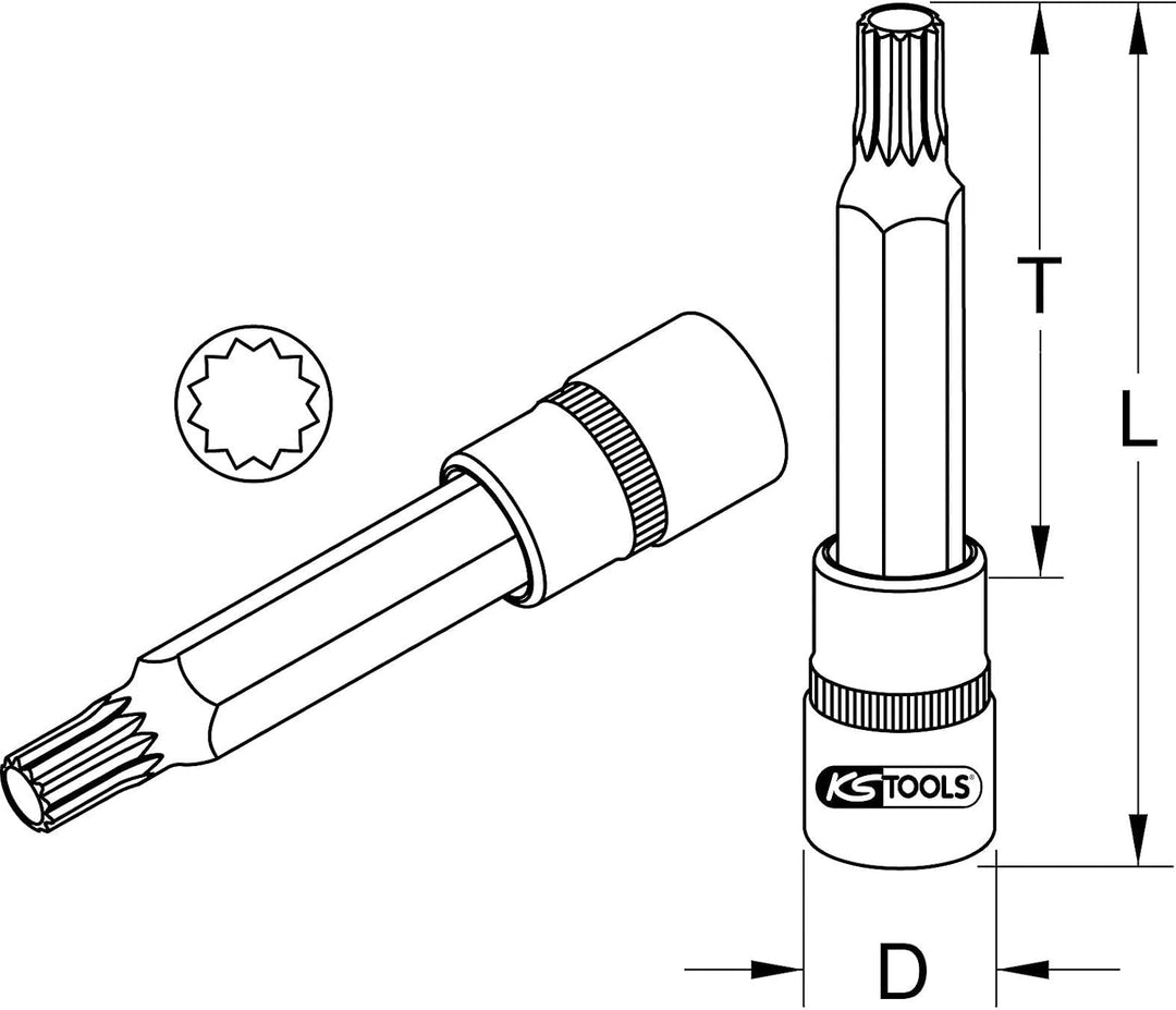 KS TOOLS 1/2" Spezial-Bit-Stecknuss, Vielzahn-Schrauben, Kugelkopf, 10 mm