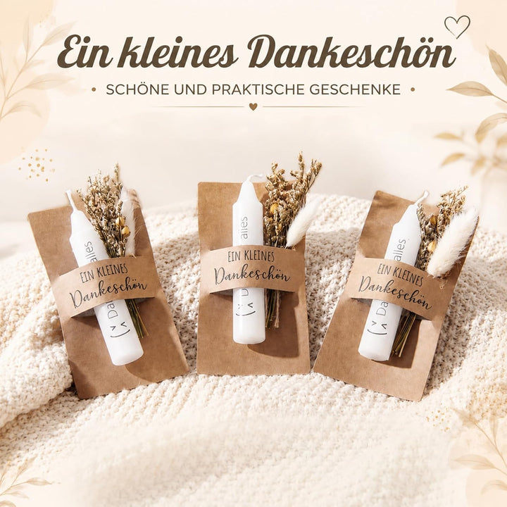 Tenare 20 Sets Danke für Alles Geschenk mit Kerzen und Trockenblumen | Organzabeutel und Karten, Ein