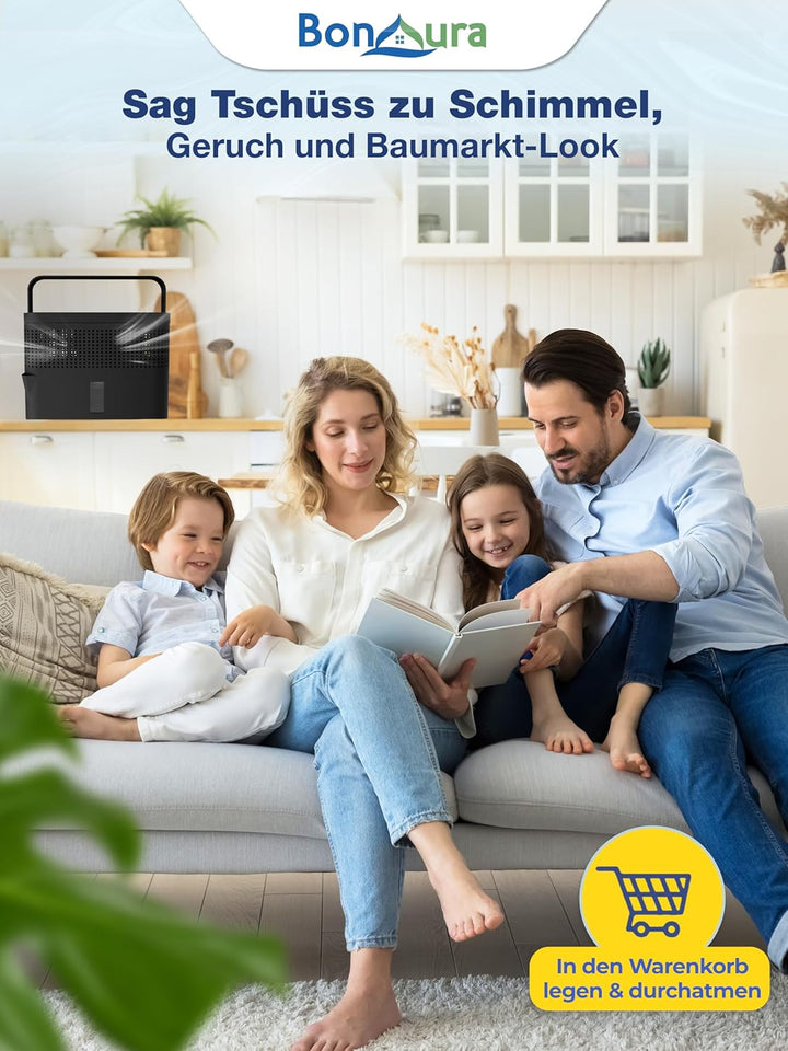BonAura® AirOne Max Luftentfeuchter ohne Strom bis 33m² I 360° Belüftung I Raumentfeuchter mit Ausgi