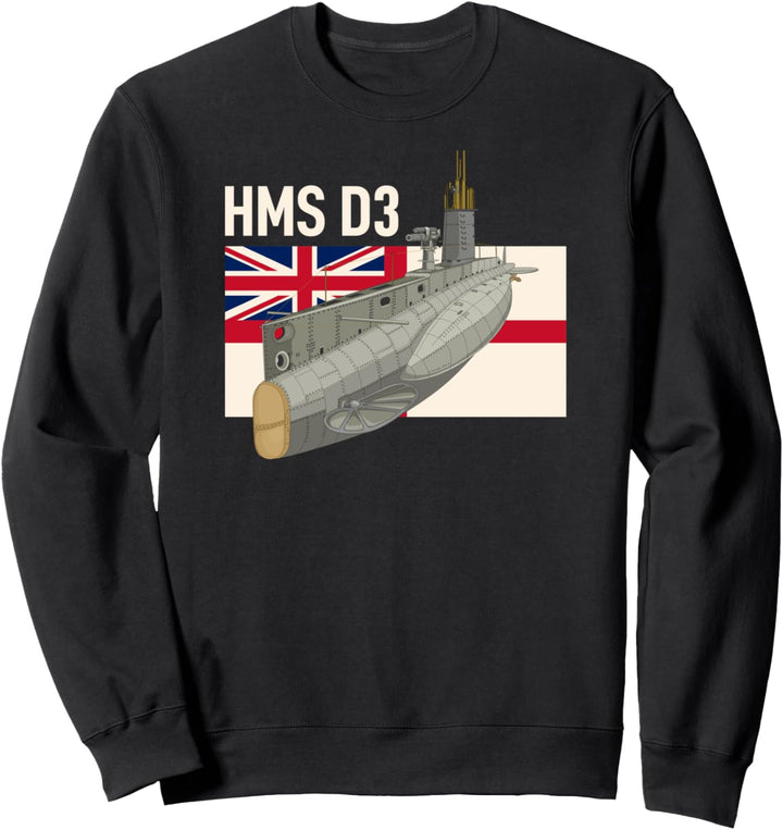 HMS D3 Britisches WW1 D-Klasse U-Boot Diagramm Sweatshirt