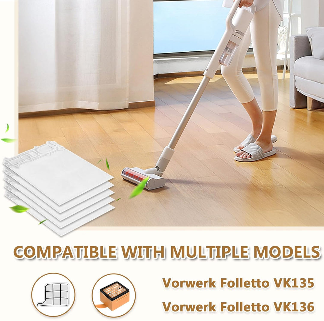 12 Staubsauger für Vorwerk Kobold VK135/VK136 + 2 Motorschutzfilter + 1 Hauptfilter für hygienischen