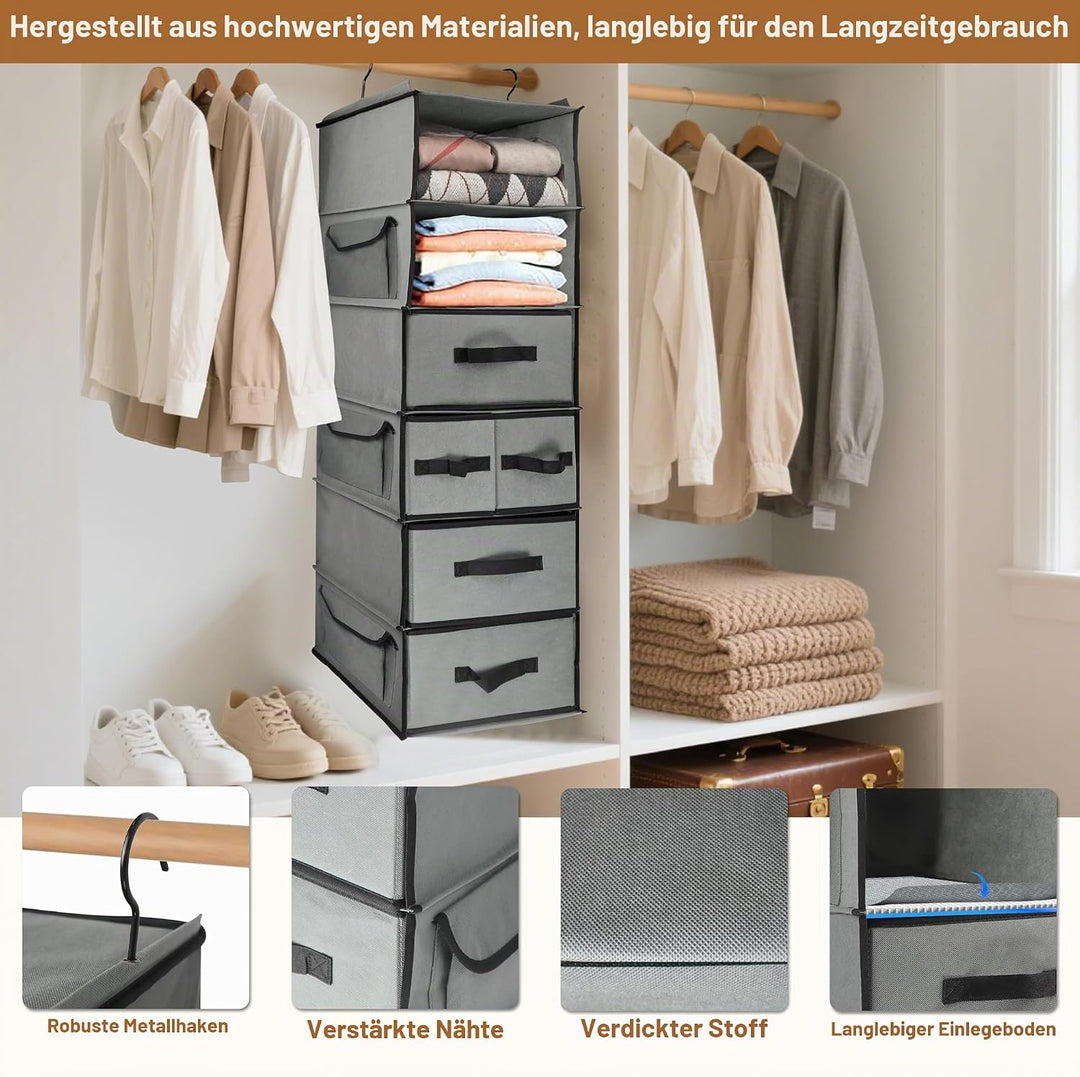 Aufhängende Regale mit 5 Schubladen und 3 Seitentaschen,Langlebiger Stoff hängende Schrank Organizer