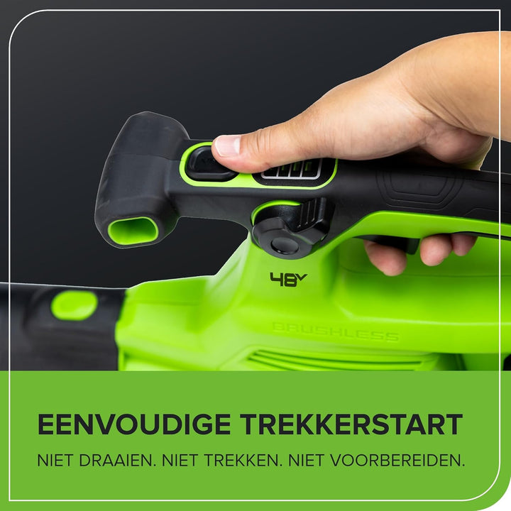 Greenworks 48V(24V x 2) Akku Laubsauger - Laubbläser mit Schultergurt, bürstenlosem Motor, 386 km/h,