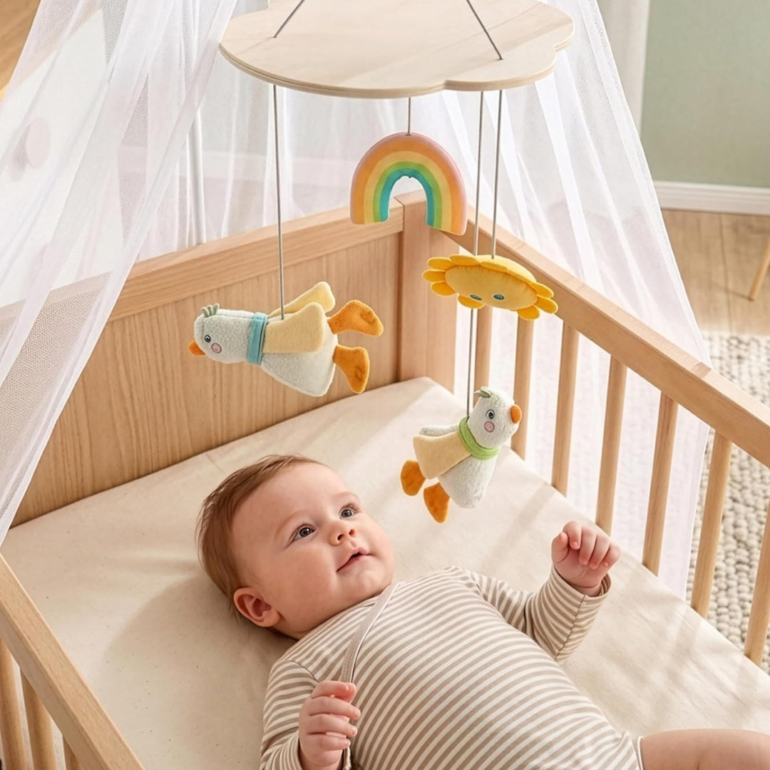 HABA Mobile Gans – Baby-Mobile aus Holz & Stoff, Baby Spielzeug zum Entdecken und Schauen, für Klein