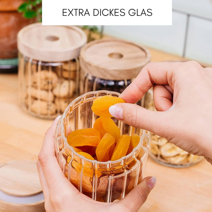 Econovo® geriffelte Vorratsgläser mit Deckel (500ml | 4-tlg.), stapelbar und luftdicht, Aufbewahrung