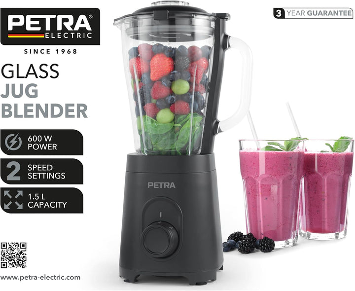 Petra Standmixer Glas 1,5L, Smoothie Maker & Mixer für Küche, Hochleistungsmixer mit Impulsfunktion,