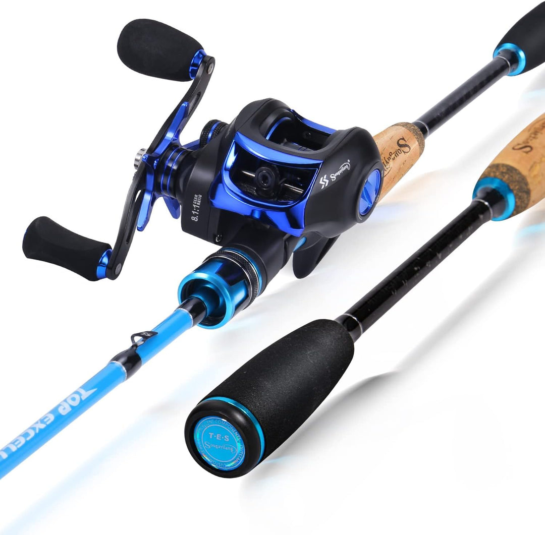 Sougayilang Casting Angelrute und Rollen-Kombi, 1.8m/2.1m MH Angelrute mit Baitcasting Rollen-Kombin