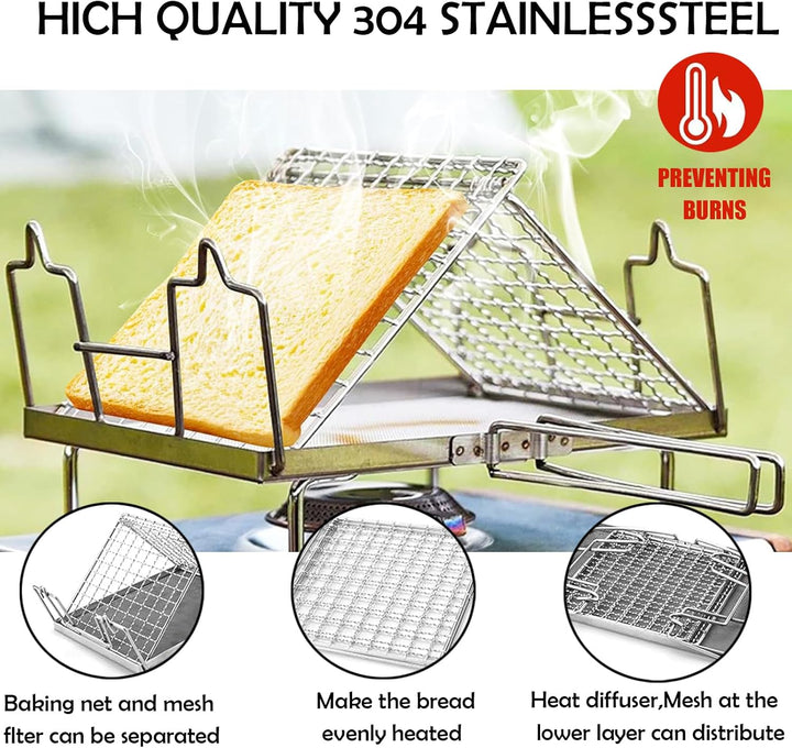 Edelstahl Camping Toaster, Faltbares Grillkorb für Brot, Hitzebeständig,Toast Racks Faltbarem, Mehrz