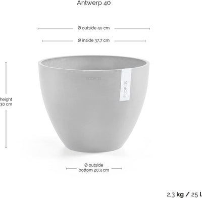ECOPOTS Blumentopf Antwerp Grau - Durchmesser Ø 40 cm rund gross - Pflanzentopf aus Recycling Kunsts