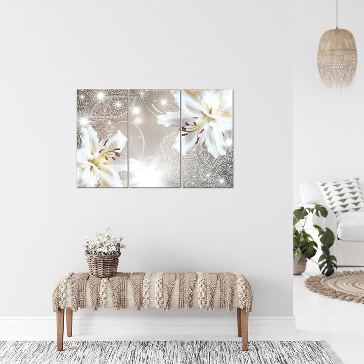 Runa Art Wandbilder Blumen Lilien Bild XXL Wohnzimmer Schlafzimmer Beige Abstrakt 120 x 80 cm 3 Teil